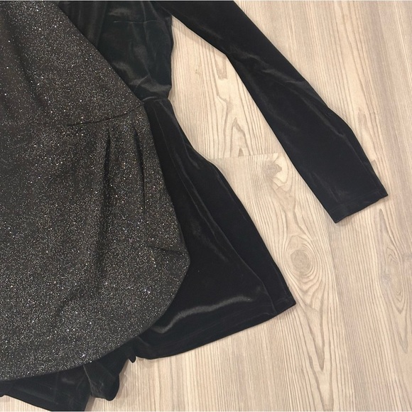 Francesca’s Black Velvet & Silver Glitter Long Sleeve Romper - Picture 3 of 11
